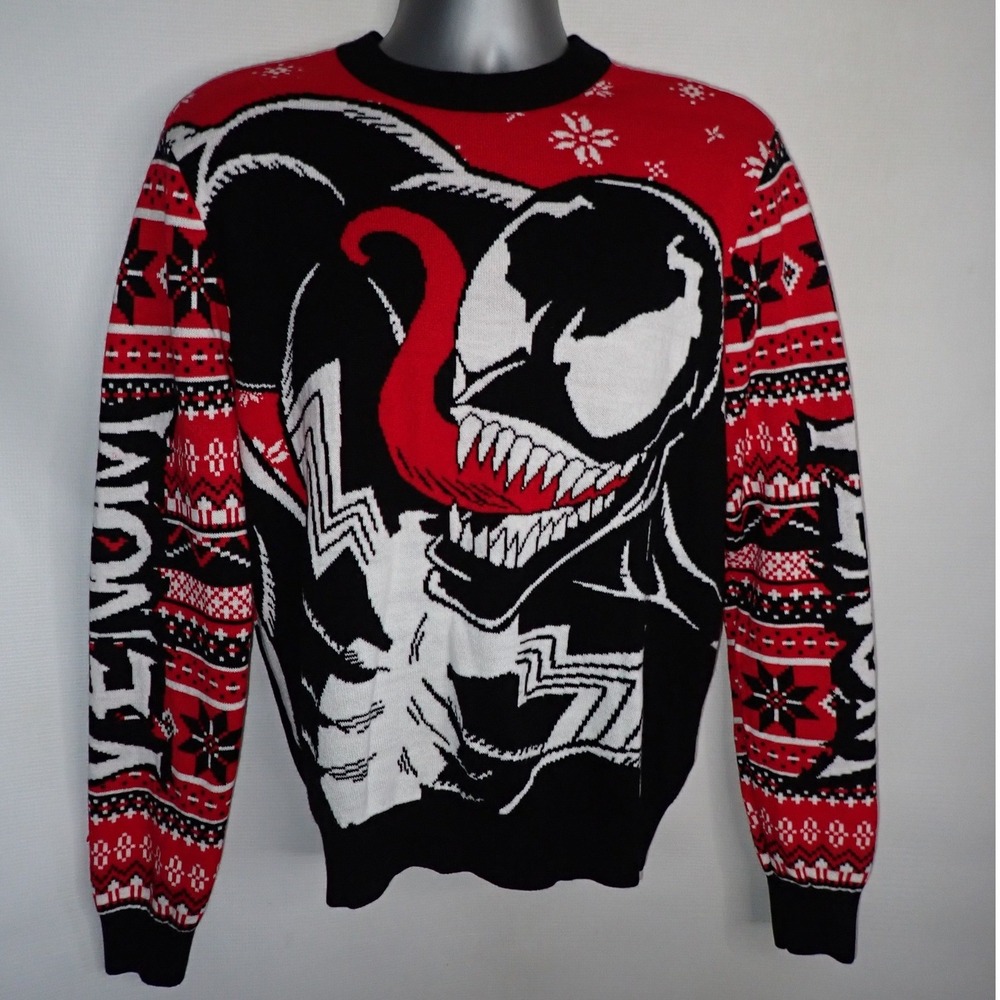 Marvel Venom Men's Ugly Christmas Sweater Fair Isle Knit Pullover Large